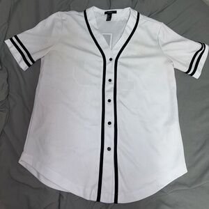 Button-down Oversized Jersey - US S - Unisex - Black - White - Forever 21